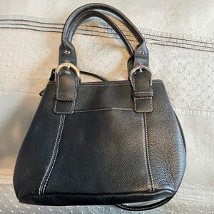 Genuine Tignanello Leather Women's Black Satchel Purse with Colorful Lining